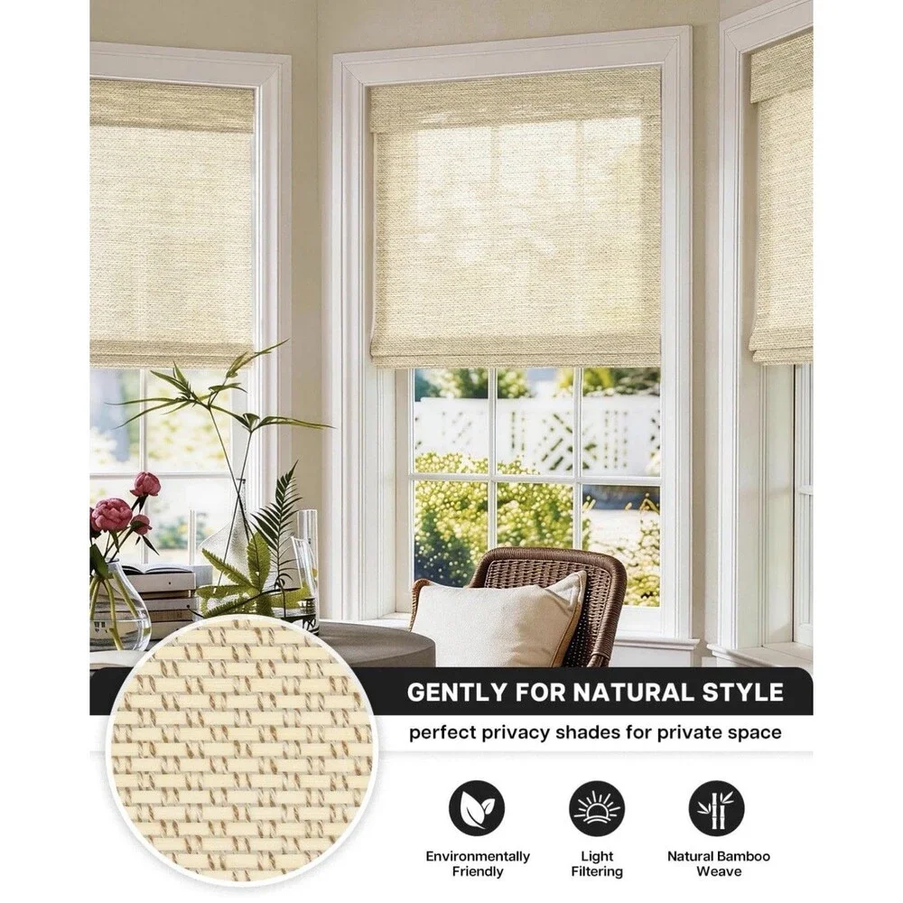 LazBlinds No Drill Bamboo Roman Shades, 30